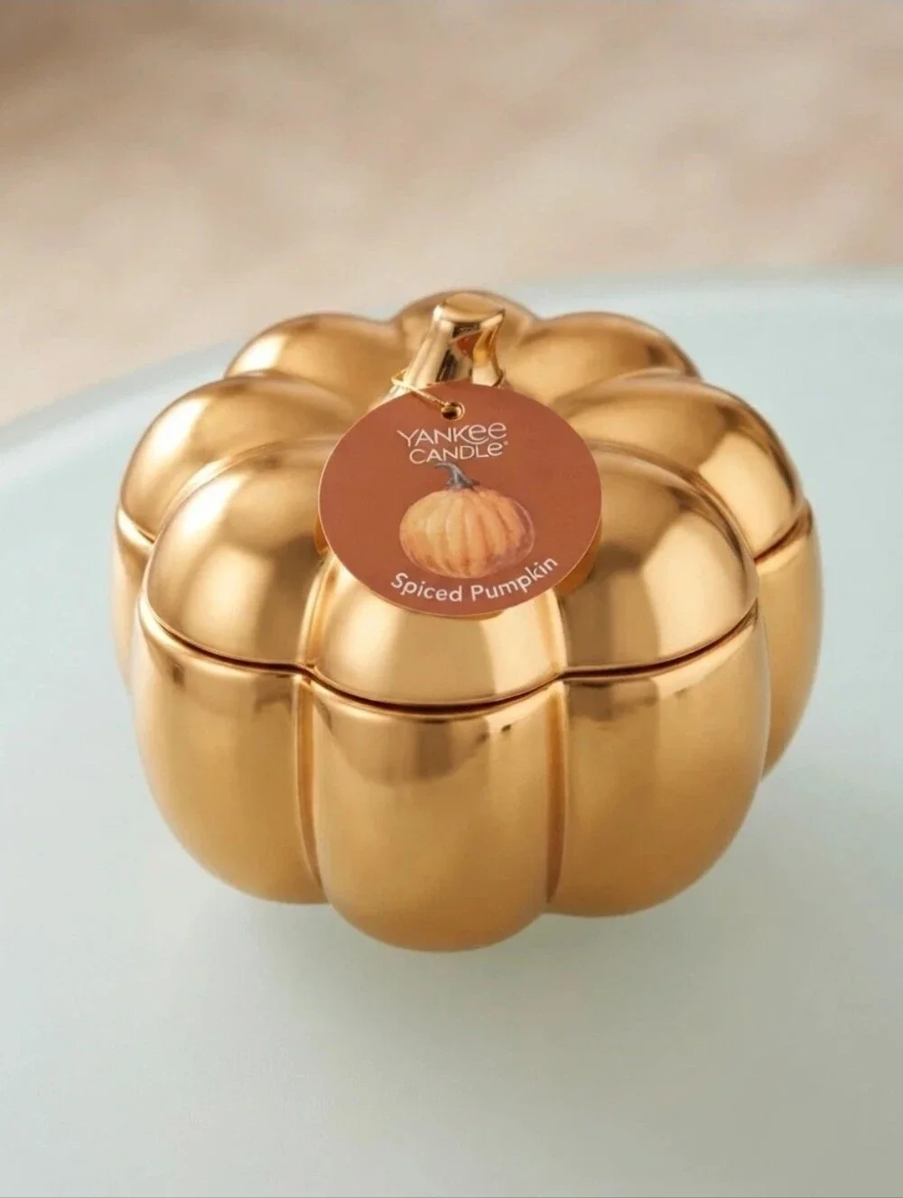 Yankee Candle Spiced Pumpkin Gold Decorative Pumpkin Candle Jar